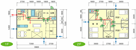 2階建て・第3種換気・熱交換なし（天井埋込タイプ）-2