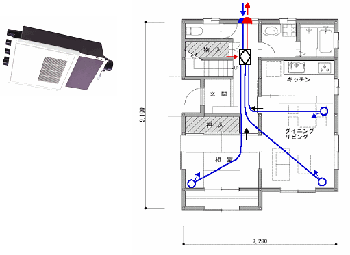 2階建て・第1種換気・熱交換有り（天井カセットタイプ）